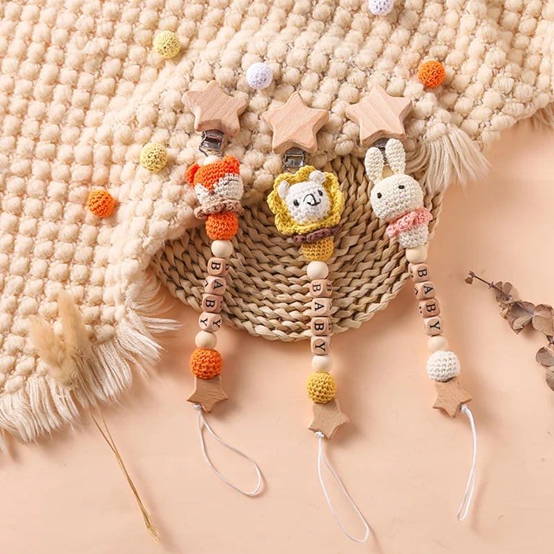 Baby Pacifier Chain Star Customizable Beads Wooden Pacifier Clips BPA Free Handmade Holder Chain Infant Nursing Teether Chain