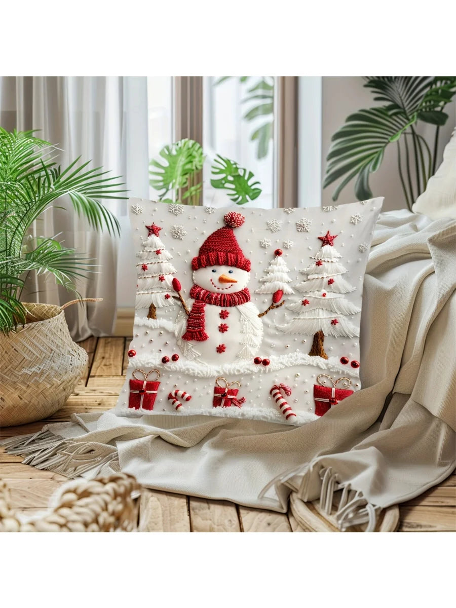 Christmas Snowman Polyester Pillow Cover Christmas Decoration Home Decoration 2026 New Year Decoration