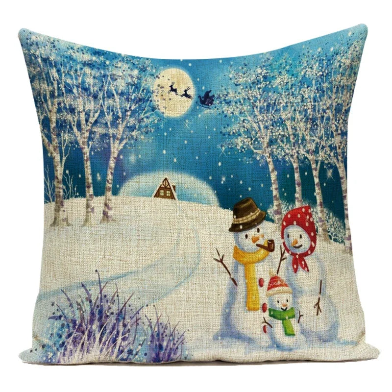 Merry Christmas Cute Cartoon Santa Claus Christmas Trees Polyester Sofa Home Decoration Pillow Cushion Cover Almofadas