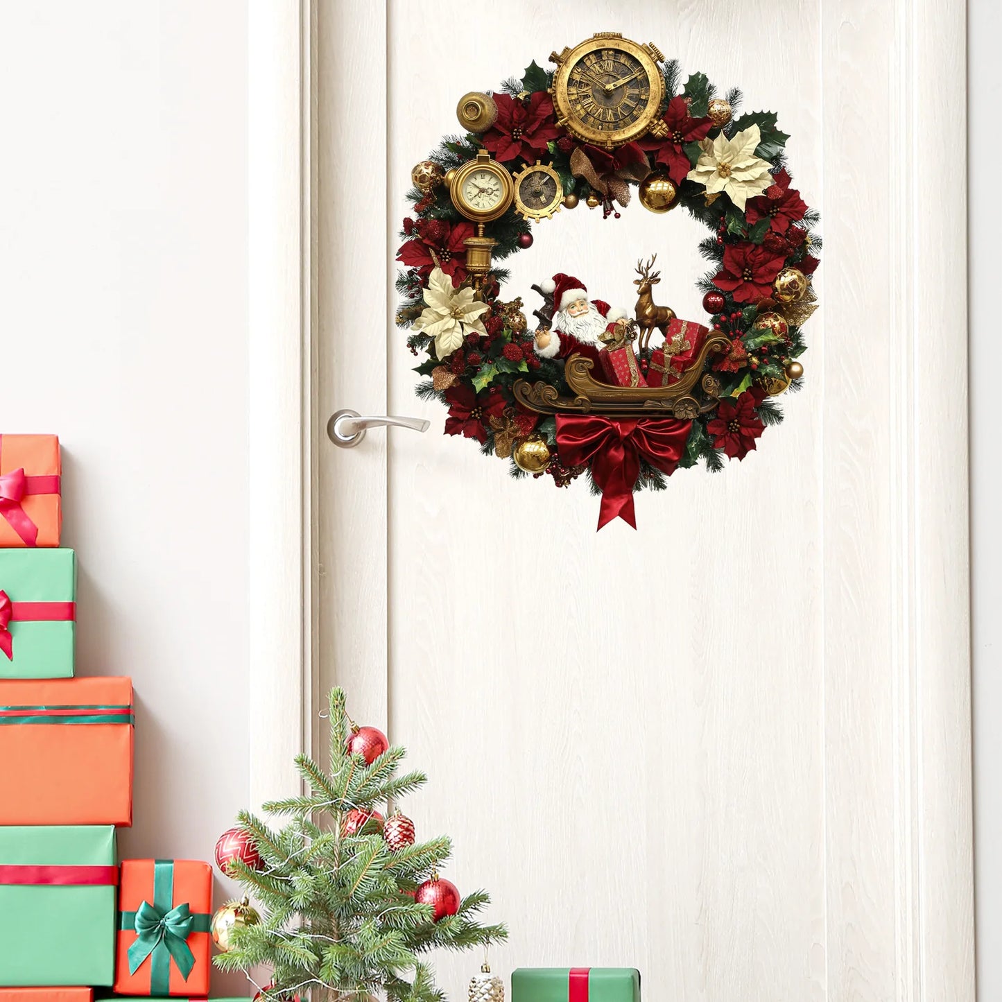 3D Christmas Decor Wreath Decoration Christmas Wall Stereo Garland Pendant Holiday Party Door and Window Decoration Wall Sticker