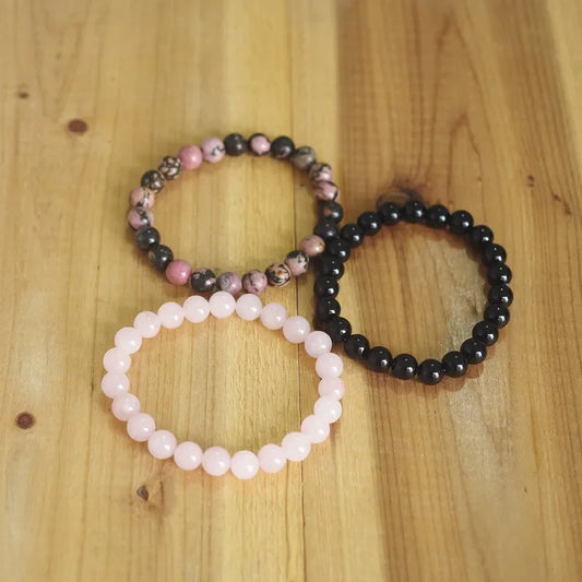 Edelstein Armband Set 8mm Stapel - Rhodonit Rosenquarz Onyx