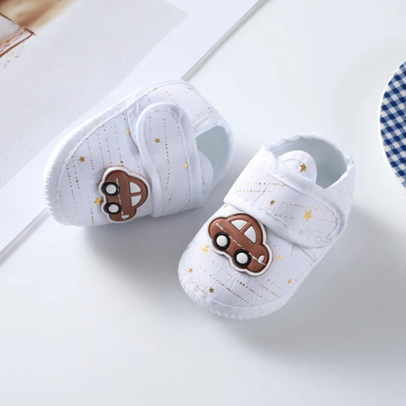 Frühling Herbst Baby Schuhe 2025 - Koreanischer Stil Cartoon Auto Muster - Weiche Sohle Stoff Schuhe 0-8 Monate