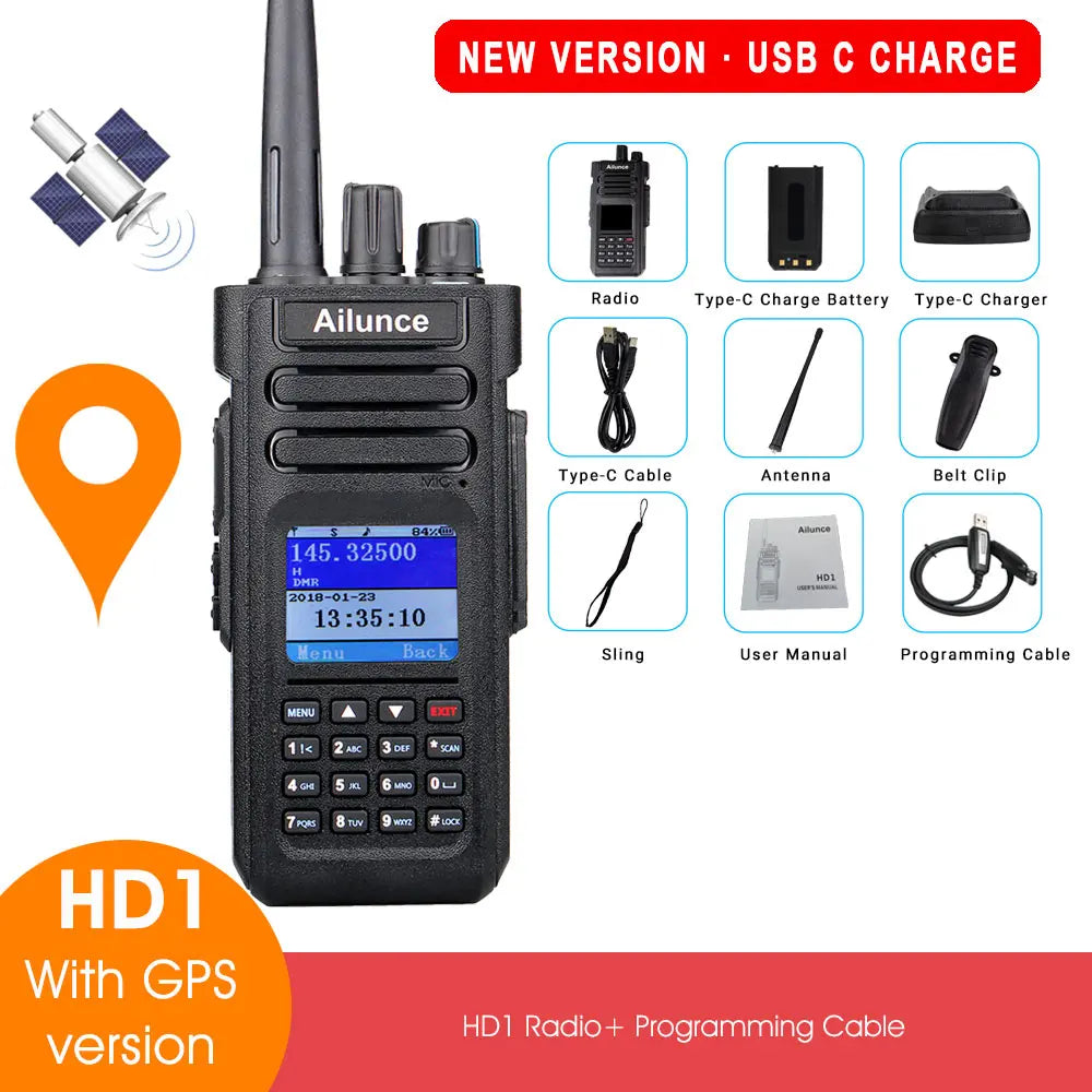 Ailunce HD1 DMR Digital Walkie Talkie Ham Radio Long Range Amateur Two-Way Radio Walkie-talkie GPS VHF UHF Dual Band Transceiver