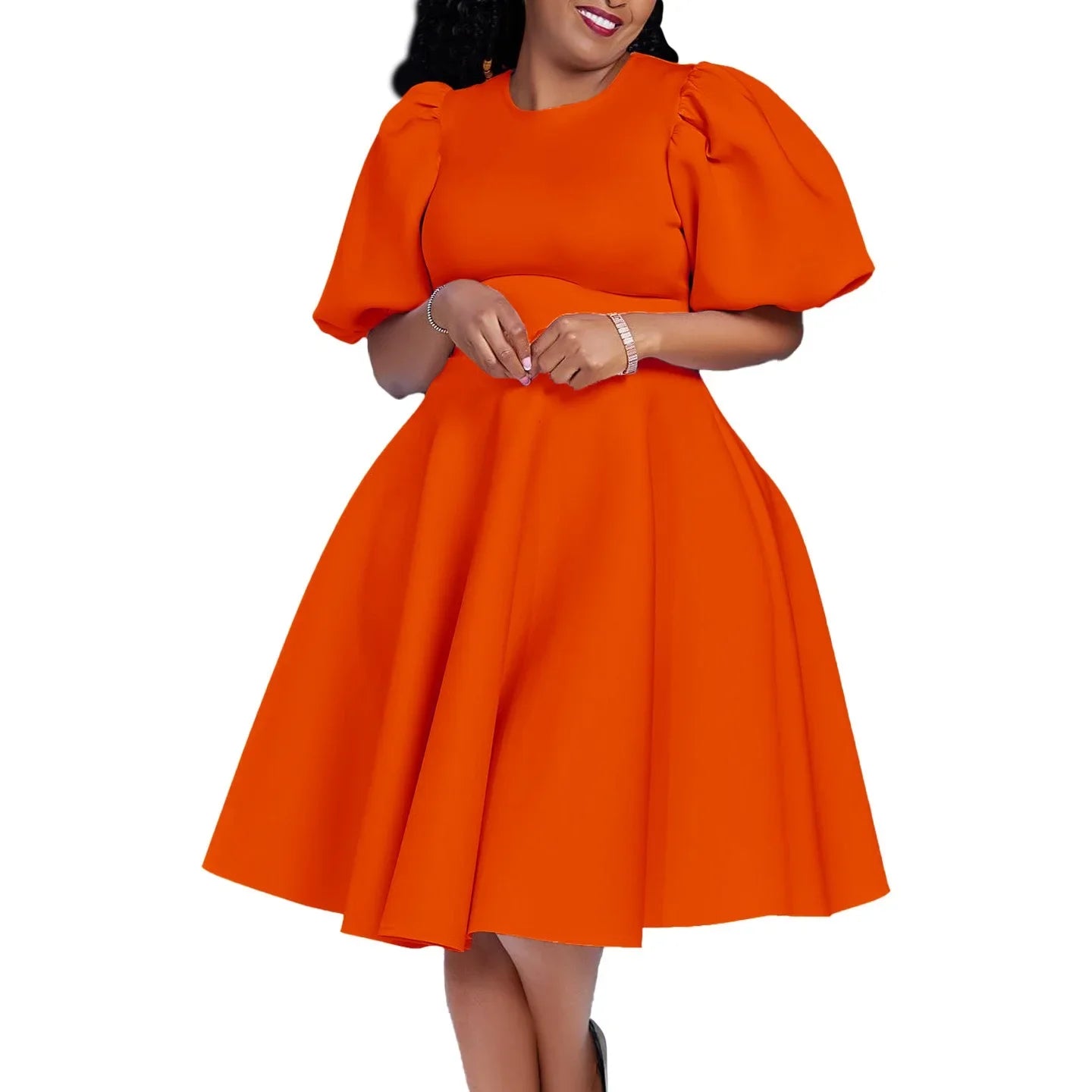 Elegante Kleider Für Frauen 2024 O-Ausschnitt Kurze Ärmel Hohe Taille Plissiert Midi Luxus Weiblich Geburtstag Party Dinner Vestidos