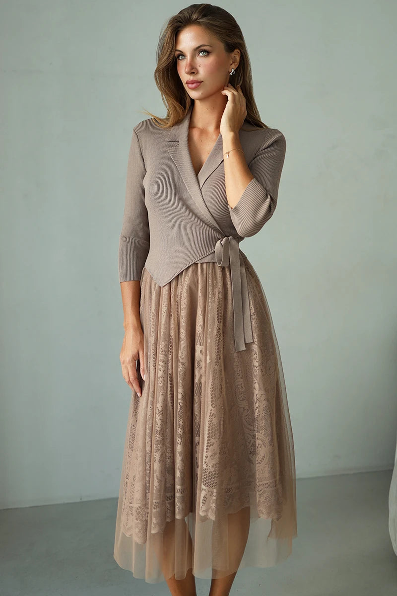 Ropa De Comoda Bandage Wickel Cardigan - Gestricktes Zweiteiliges Set Midi-Länge - Größe Regular - Materialanteil 31–50%