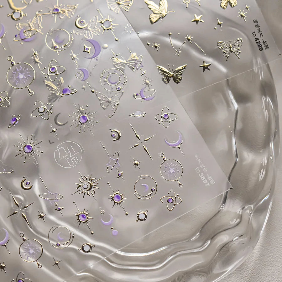 Golden Nail Art Stickers Butterfly Moon Star Series DIY High Quality Bronzing Nail Foil Manicure Decal Decoration Nail Stickers