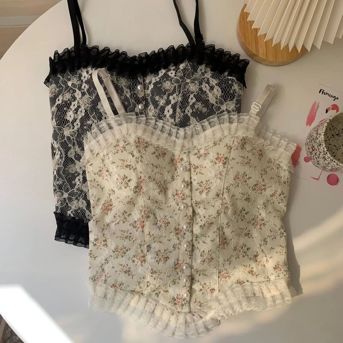Camisole 2025: Lace Flower Print Cami Crop Tank Tops Summer Camisole - Women's Tube Top Elegant Slim Short Tanks Vest Sexy Y2k Pearl Collection