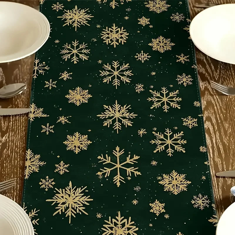 1pc Festive Christmas Table Runner Golden Snowflakes Indoor and Outdoor Dining Parties New Year'S and Holiday Decorations