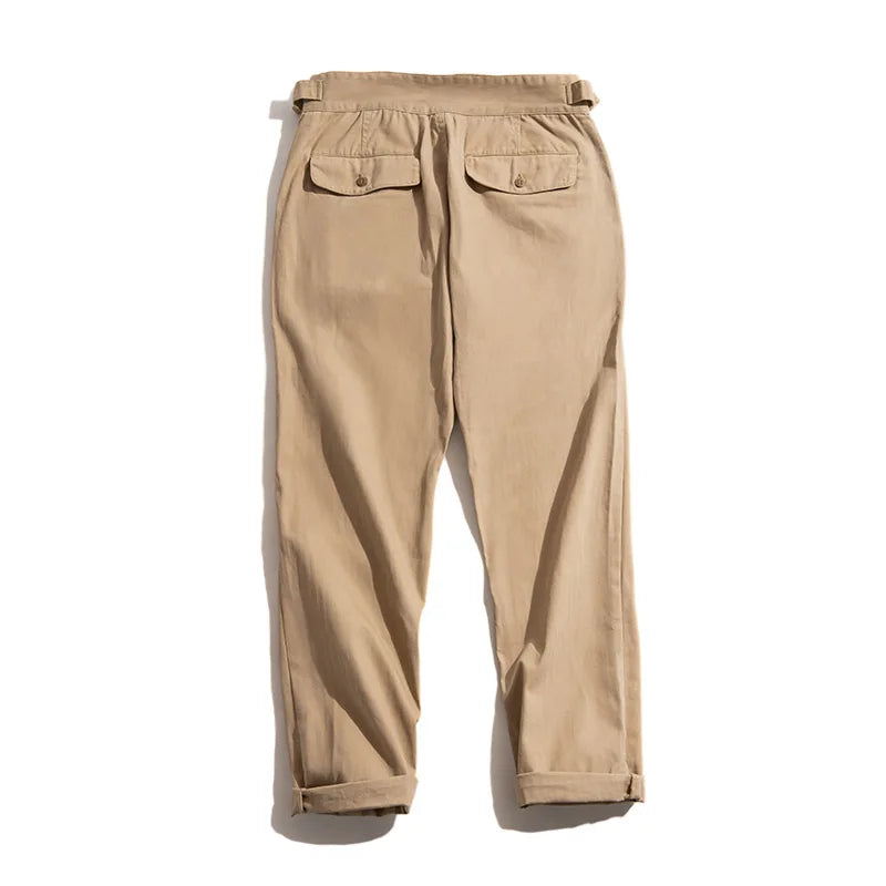 maden adjustable high waist khaki cargo pants vintage style for men