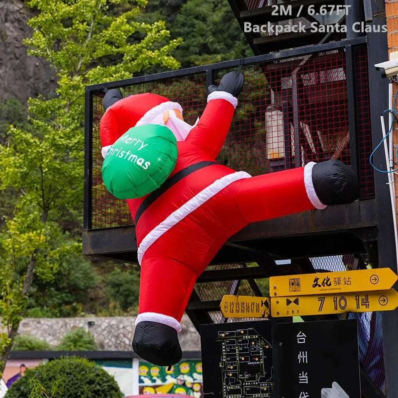 Christmas Inflatable Model,climbing Wall Santa Claus Glowing Inflatable Model, Outdoor Garden Scene Decoration Hanging Ornaments