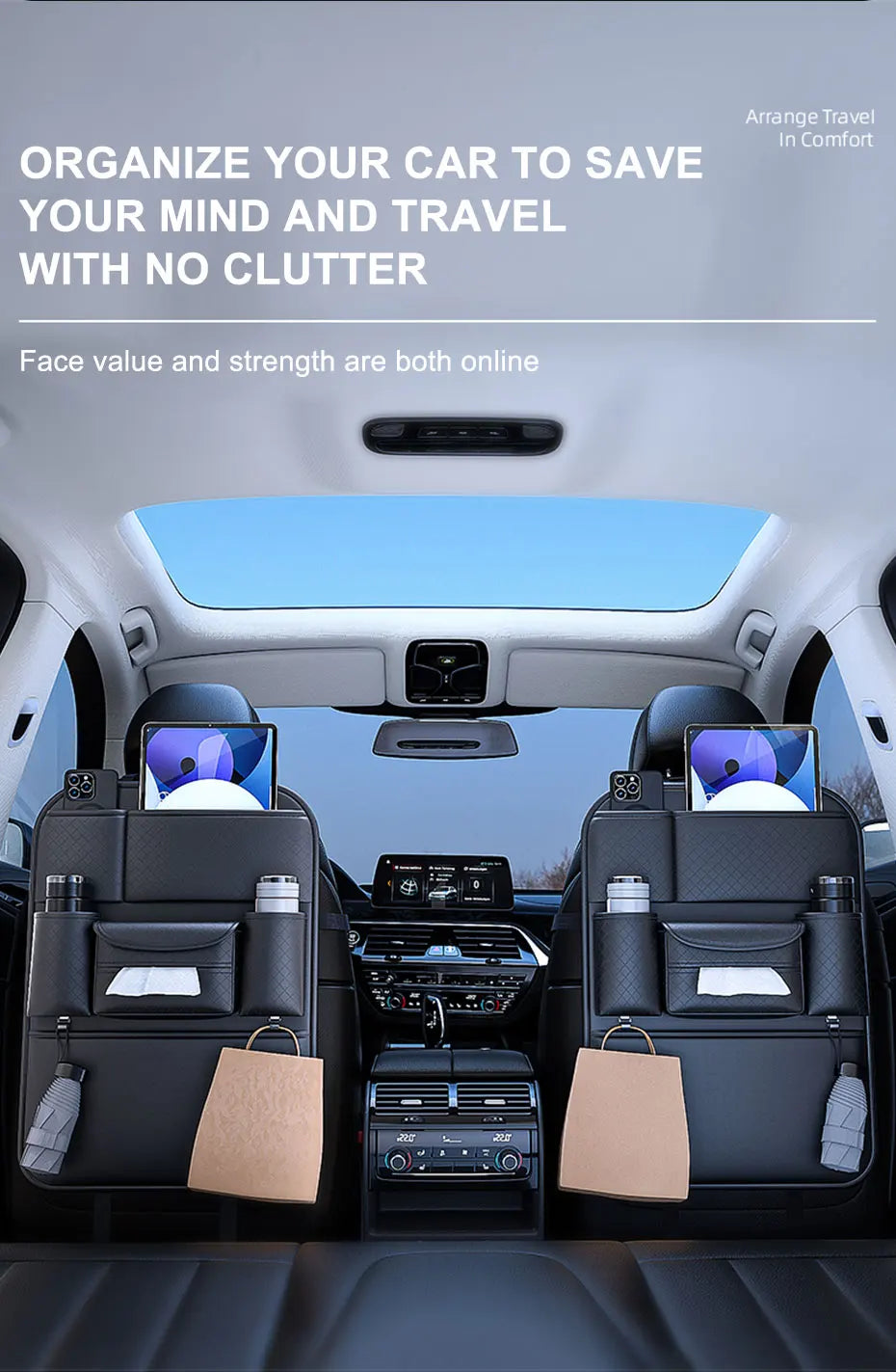 SEAMETAL Auto Sitzrücken Aufbewahrungstasche Multi-funktional Auto Getränk Handy Halter Tissue Tasche PU Leder Auto Organizer Tasche Zubehör