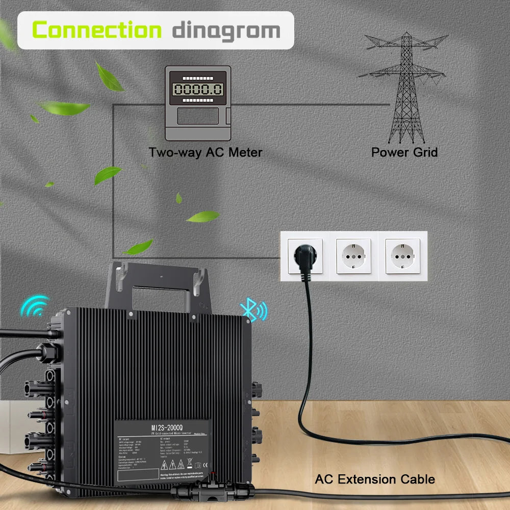 2000W Solar PV Mikrowechselrichter - WiFi Haushalt Netzgekoppelt Solarsystem für 4x 400-700W Solarmodule