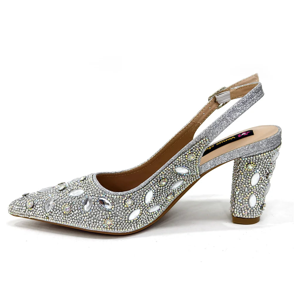 Elegant Italian Style Evening Party Shoe and Bag Set - Comfortable High Heel Women’s Shoes With Chic Hollow Design Handbag