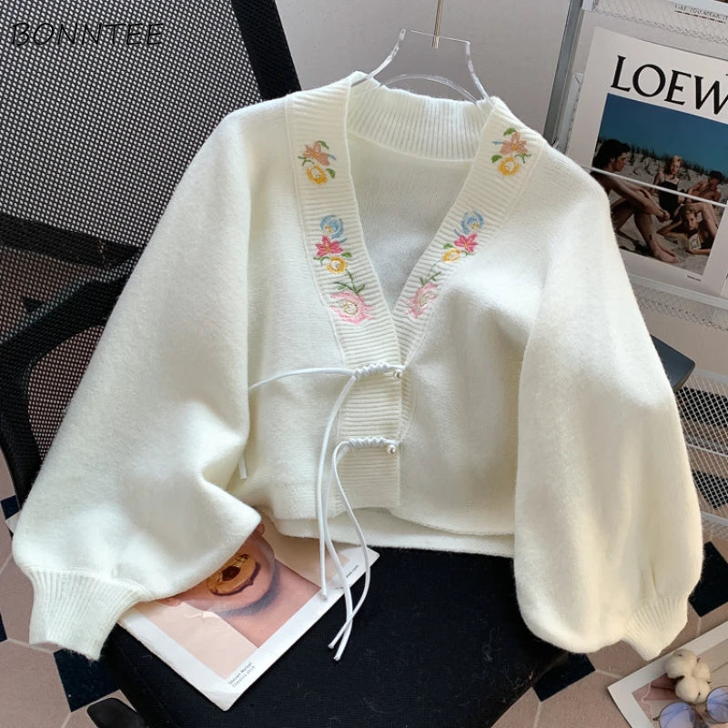 BONNTEECN V-Neck Cardigan Mit Stickerei - Länge Kurz 4–16 Zoll, Stoffgewicht 120–220 g