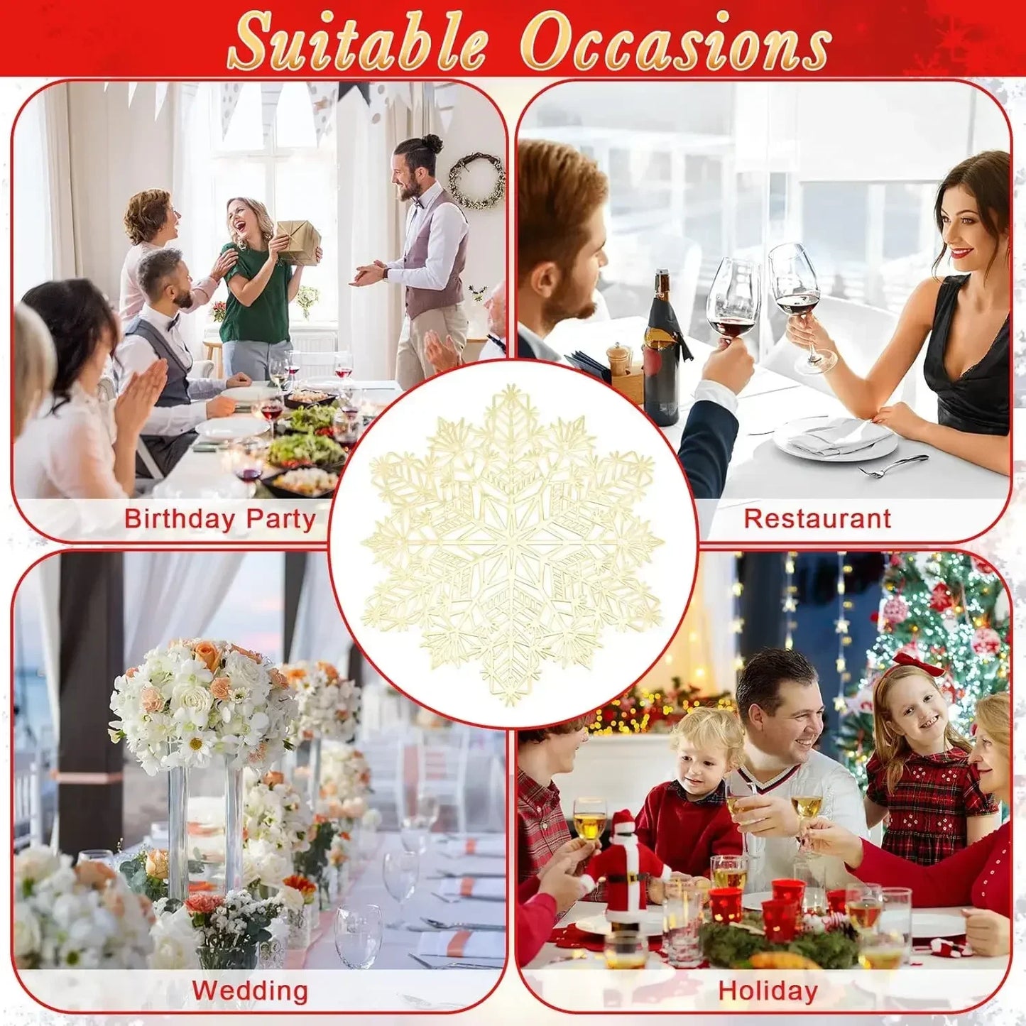 5-20PCS Christmas Snowflake Placemats and Table Runner Heat Resistant Dining Room Table Mats Holiday Party Tableware Decorations