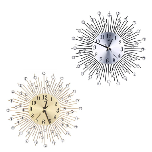for Creative Diamond Modern 3D DIY Wall Clock Metal Luxury Room Home Office Deco