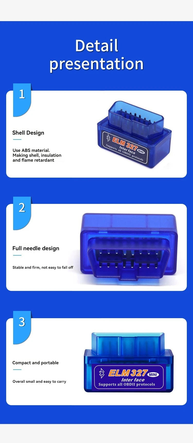 Mini ELM327 V2.1 Bluetooth Scanner 2025 - OBD2 Auto Diagnosegerät Android - Smart Scan Tool Blau