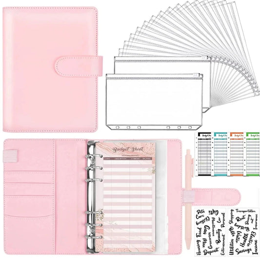 PU Leder Notizbuch A6 2025 - DIY Planner Organizer 8 Taschen Budget Sheets Schule