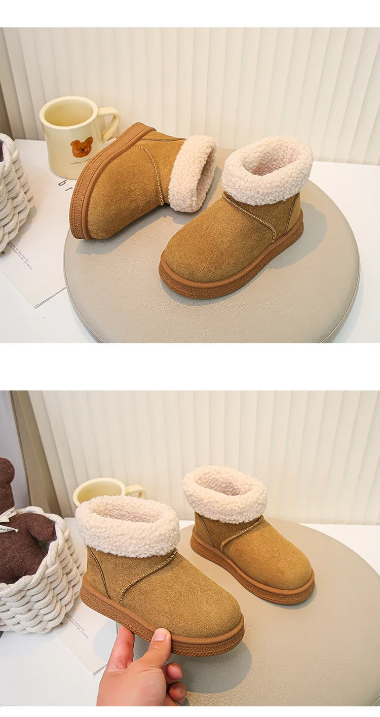 Winter Kinder Schnee Stiefel 2025, Neue Kinder Baumwolle Schuhe Warme Plüsch Kinder Plattform Outdoor High Top Stiefel Mädchen Junge Schnee Stiefel