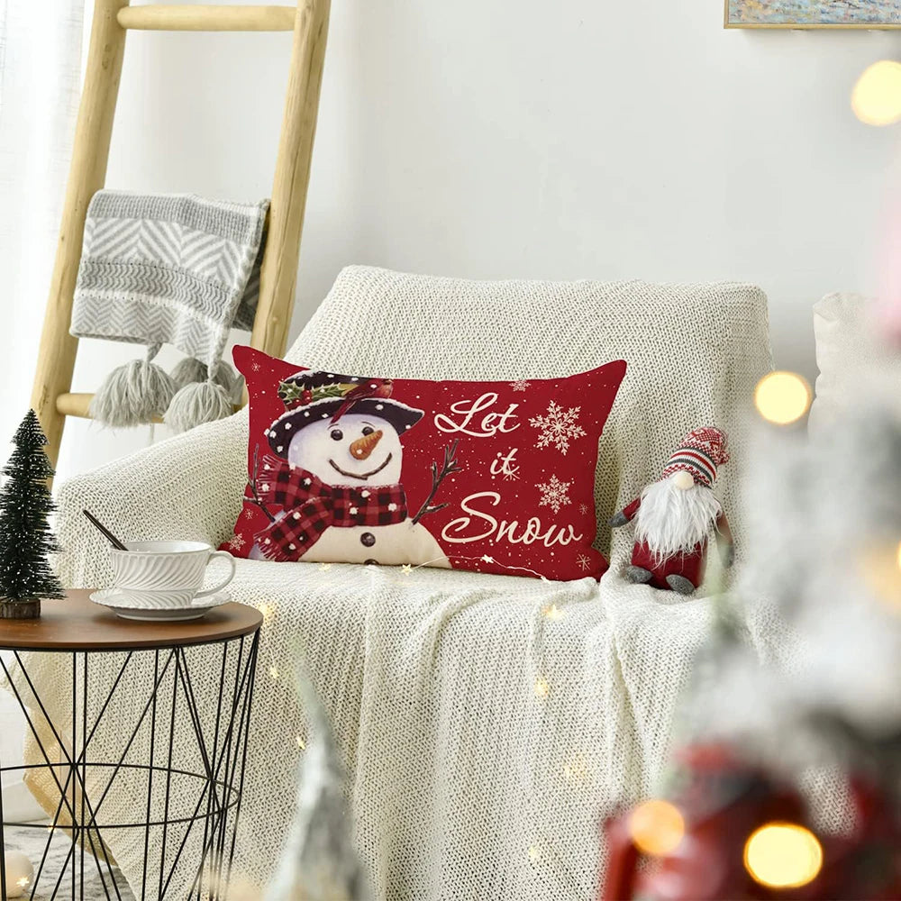 Merry Christmas Decorative Pillow Cover 30x50cm Linen Throw Pillowcase Christmas Decorations Home Decor Bedroom Cushion Cover