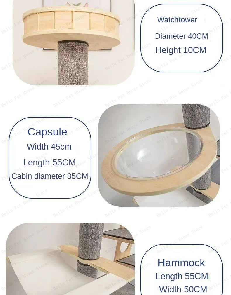 Mehrstöckig Katzen Baumhaus Massivholz Katzen Klettergerüst Multifunktional Katzenhaus Katzen Klettern Spielzeug Katzen Hängematte Haustier Zubehör