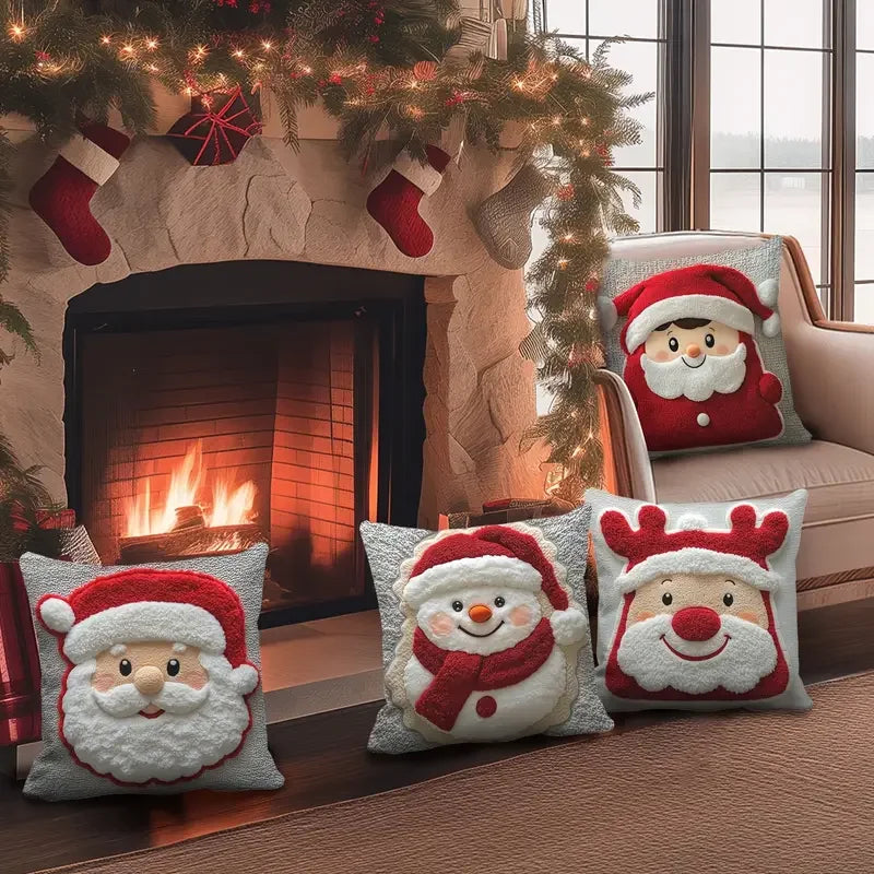 Christmas Pillow Cover Snowman and Reindeer Digital Print Sofa Cushion for Home Office and Living Room Festive Decoration