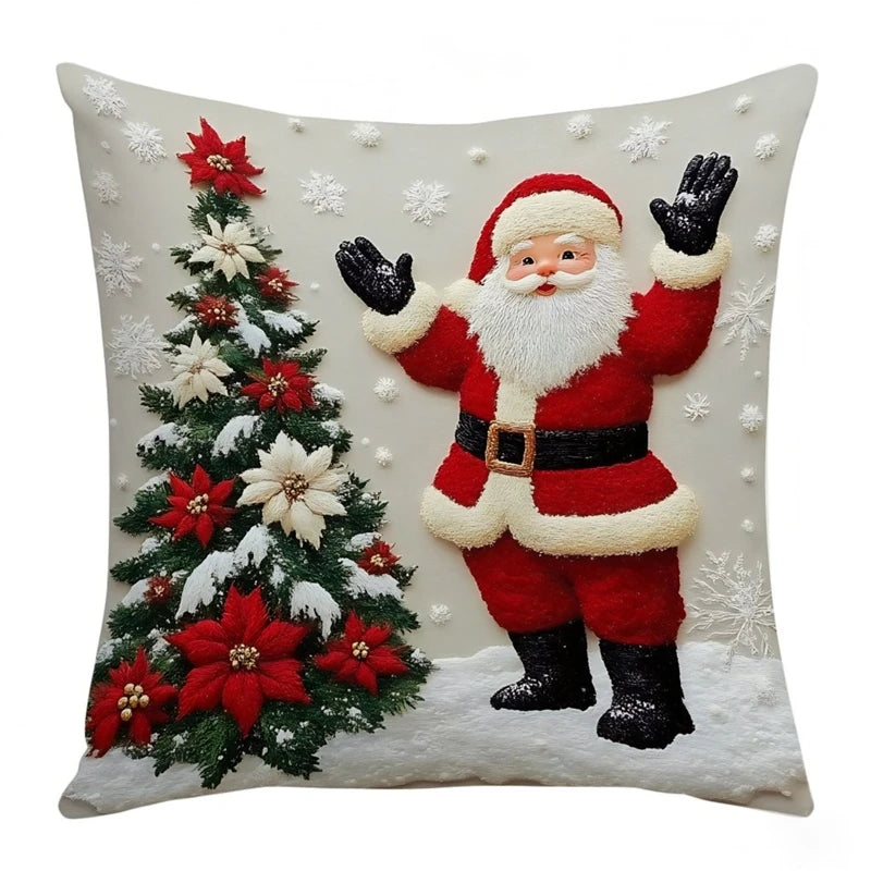 Christmas Pillowcase With Festive Atmosphere Sofa Cushion Cover Cartoon Decoration Flax Christmas Pillow Cover Household Goods
