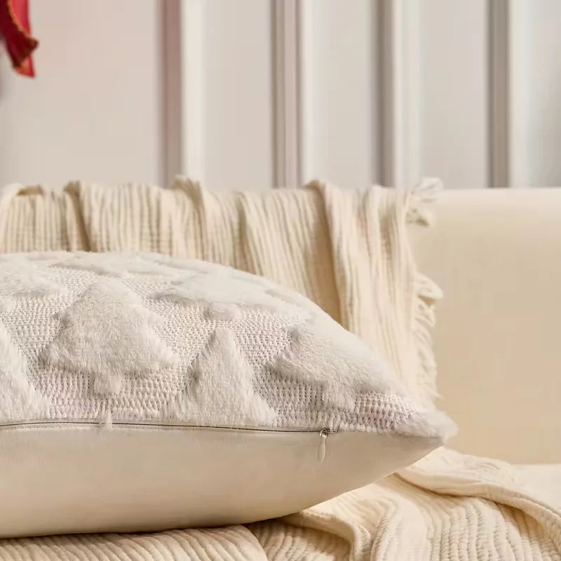 Christmas Decorative Pillow Cover Plush Embroidered Cushion Case Soft Throw Pillowcase For Sofa Living Room Home Festive Gift