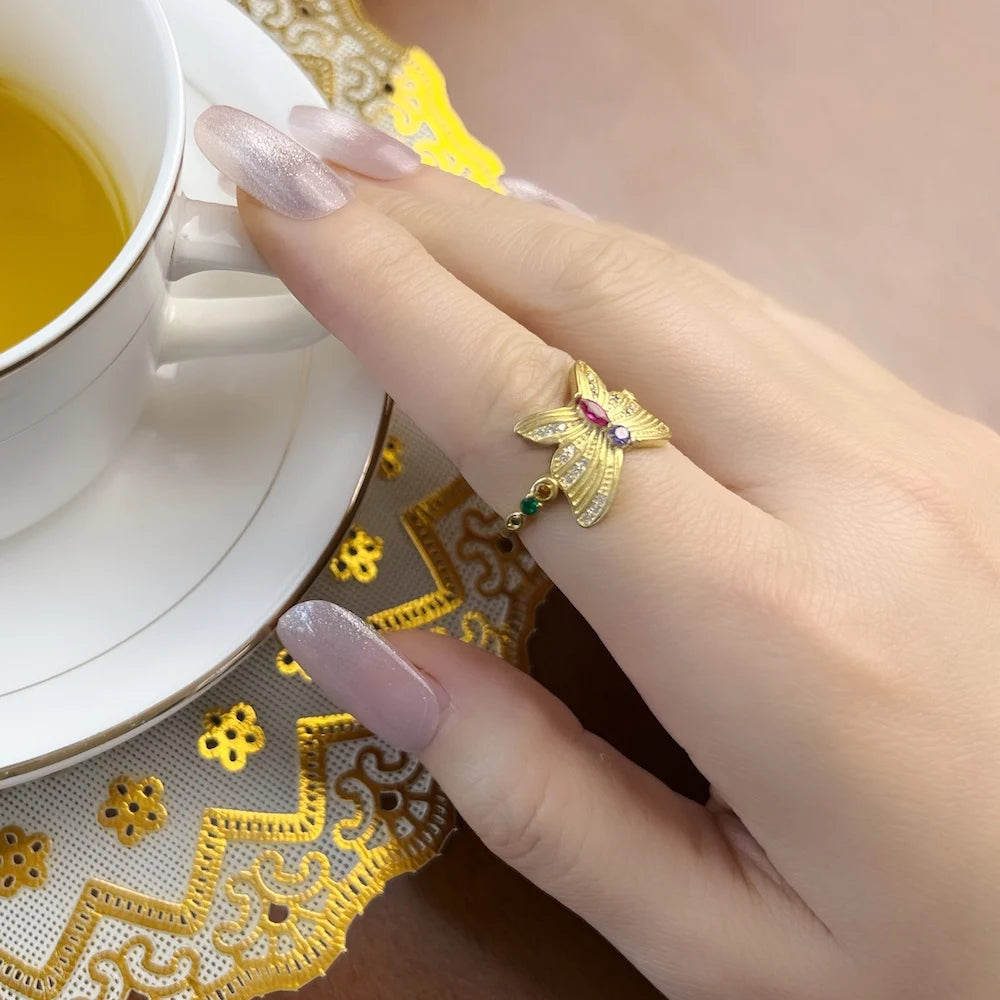Delicate Ring Butterfly Gold Europe Style Fine Jewerly For Women Lucky Gift In 925 Sterling Silver