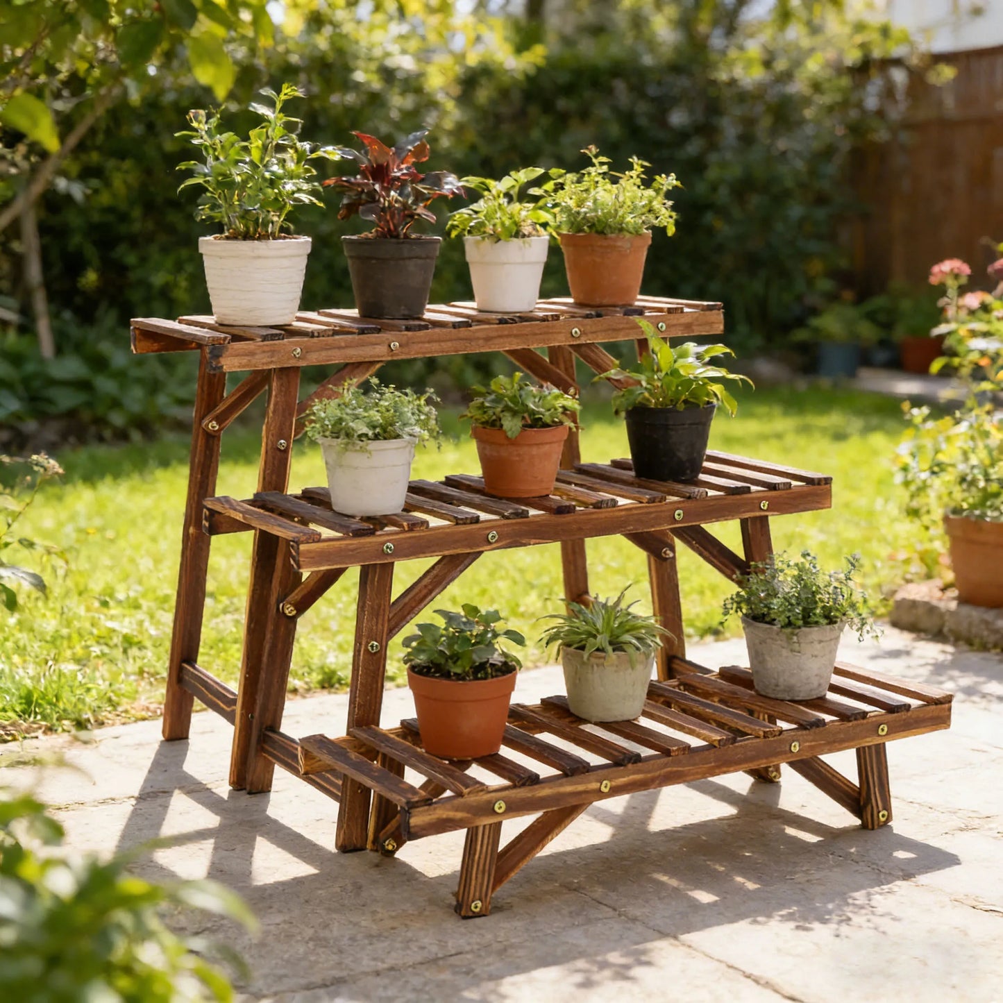 NONE Pflanzenständer Holz 3-Stufig 70x25x12,5 cm Belastbarkeit 15 kg