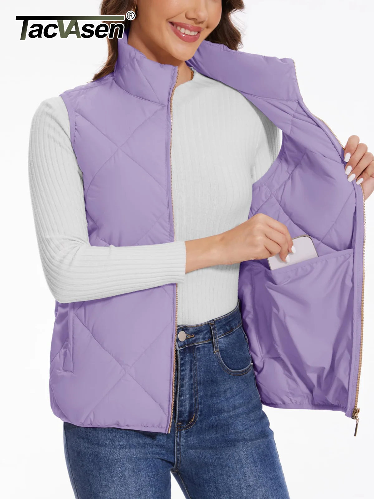 TACVASEN Steppweste Damen gefüttert - 4 Taschen, 95%