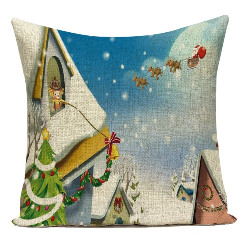 Merry Christmas Cute Cartoon Santa Claus Christmas Trees Polyester Sofa Home Decoration Pillow Cushion Cover Almofadas