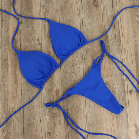 2 Stück Bikini Set - Elegant Bikinis Einfarbig Halter Neck Strap Tanga Brazilian - Schwimmbekleidung Badeanzug Frauen Schwimmanzug Set Strand