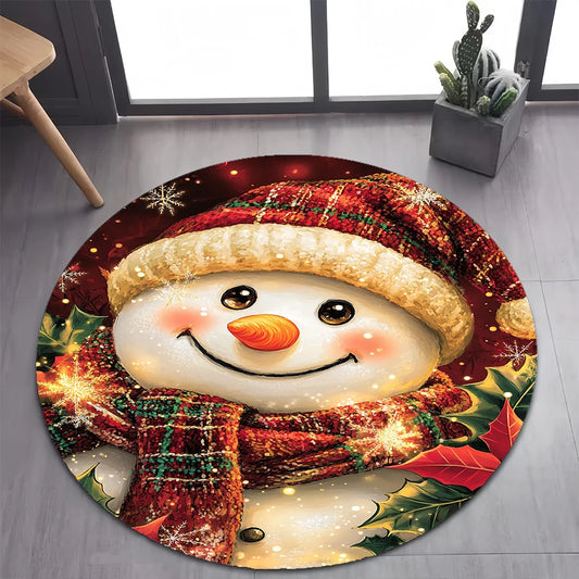 Cute Santa Claus Merry Christmas Tree Cartoon Festival Gift Round Carpet Rug for Bedroom Living Room Decoration,Decor Floor Mat