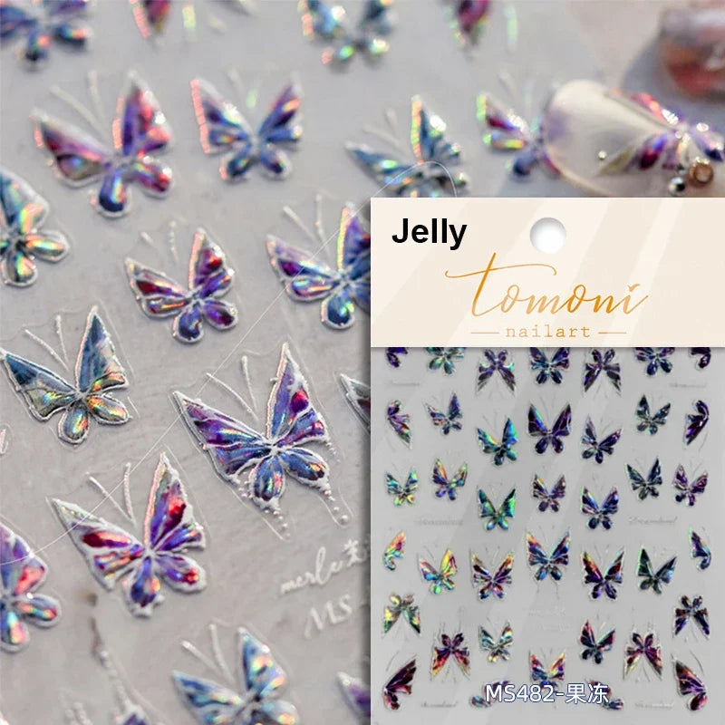 Fantasy Shiny Shell Light Butterfly Rhinestone Bohemia Hot 5D Soft Embossed Relief Nail Art Sticker 3D Decal Decoration Manicure