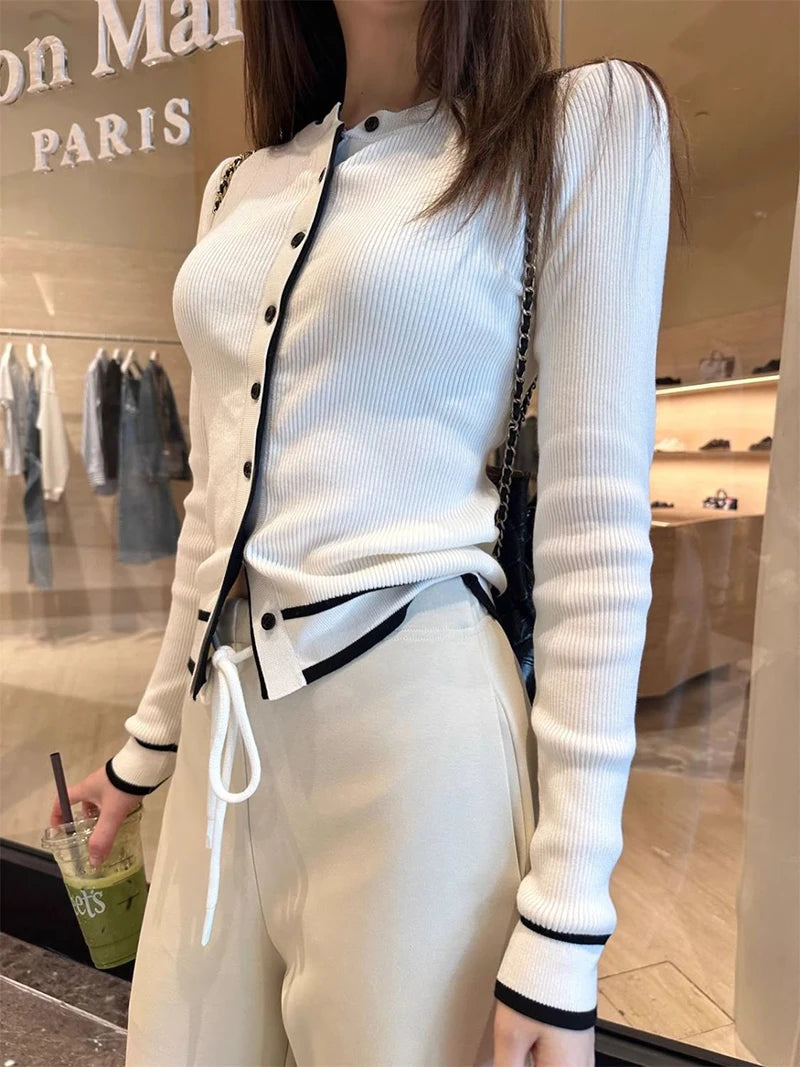 ZOKICN Patchwork Strickcardigan - Slim Langarm Weiß Größe M, Gewicht 120–220 g/m²