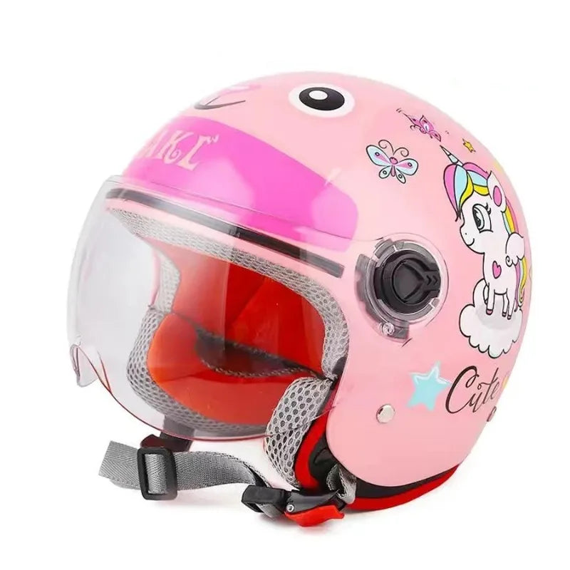 Children Cartoon Cute four seasons Motorcycle helmets Open face electric car bike child helmet for kids boy girl unicorn DOT