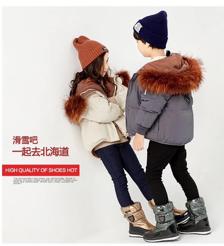 Kinder-Schneestiefel, 2025, Herbst-Winter-Wolle, warm halten, Kinderstiefel, Marke, modisch, wasserdicht, rutschfest, Baumwollschuhe für Mädchen und Jungen