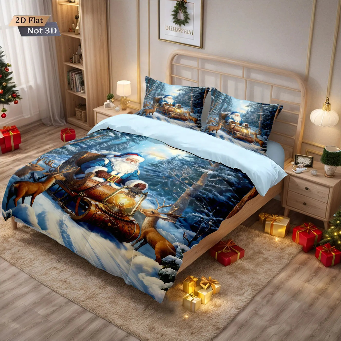 3pcs Merry Christmas, Santa Claus Printed Chipless Bedding Set, Multi Size Bedding Decoration, Comfortable and Machine Washable