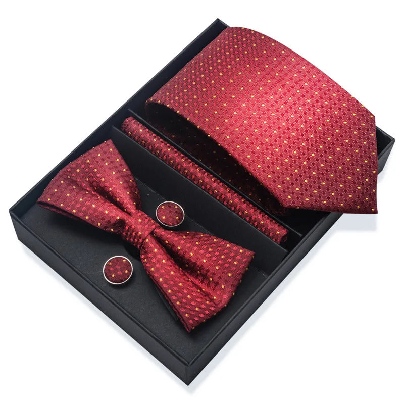 Men's Tie Pin cuff square bow Tie with pocket square cufflinks Set Paisley Men's Business Wedding Suit Accessories 6-piece set