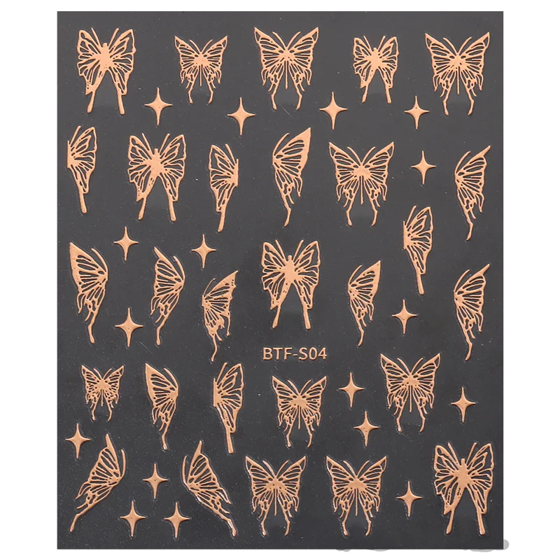 Mix 3 Sheets 3D Stickers for Nails Gold Sliver Rose Gold Laser Butterfly Moon Sun Adhesive Sliders DIY Nail Art Accessories