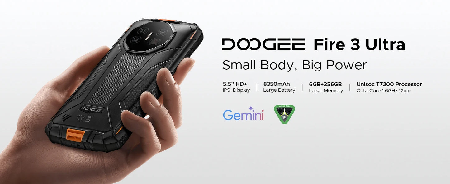 DOOGEE Fire 3 Ultra Robustes Telefon - 8350mAh Akku, 18W Lade, 5.5 Zoll Display