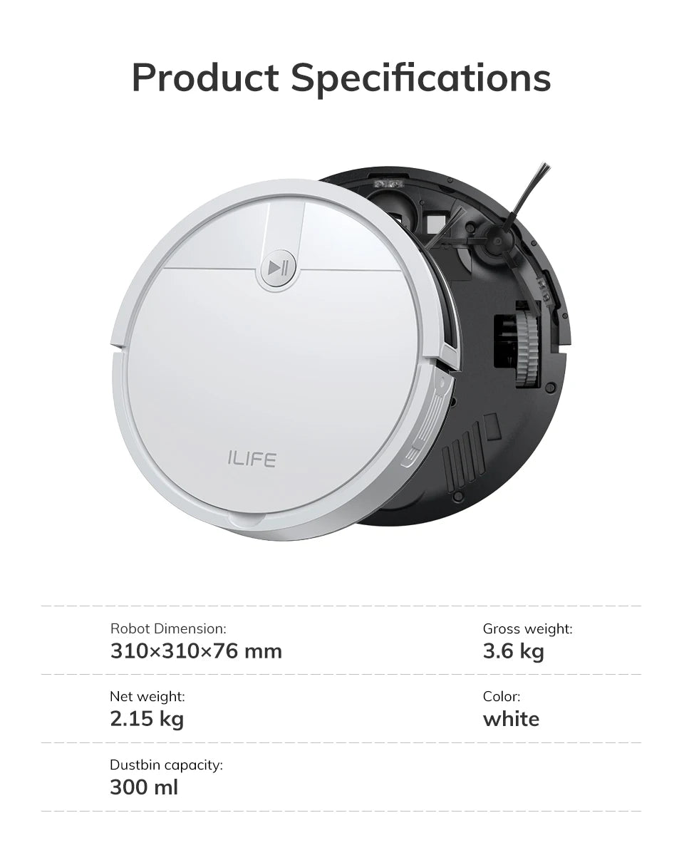 ﻿ ILIFE V2 Robot Vacuum Cleaner, 120 Min Runtime, Self-Charging Robotic Vacuum, Slim, Quiet, Ideal for Pet Hair and Hard Floors