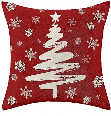 Christmas Pillowcase, Red Pillow Cover Farmhouse Snowflake Christmas Linen Pillowcase Suitable for Sofa Home Decoration