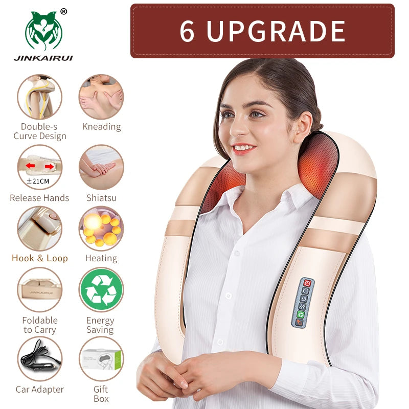 JinKaiRui U Form Elektrisch Shiatsu Körper Schulter Nacken Massagegerät Rücken Infrarot 4D Knetmassage Auto Heim Bestes Geschenk Gesundheitspflege