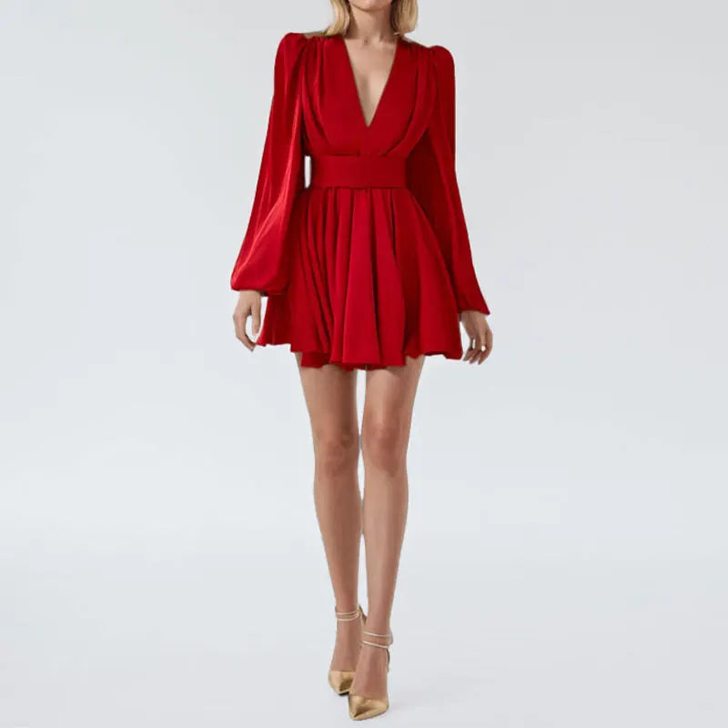 Amara Kleid V-Ausschnitt Elegant - Rot Gr S M Kurz Damen