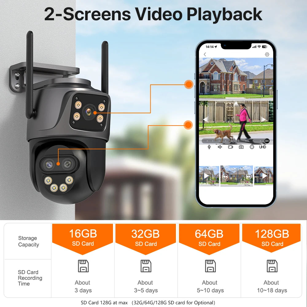Dreilinsen-PTZ-IP-Kamera 6K HD Outdoor 8x Zoom WiFi Sicherheitskamera 4K 8MP Dual Screen Auto Tracking Wireless Video CCTV iCsee