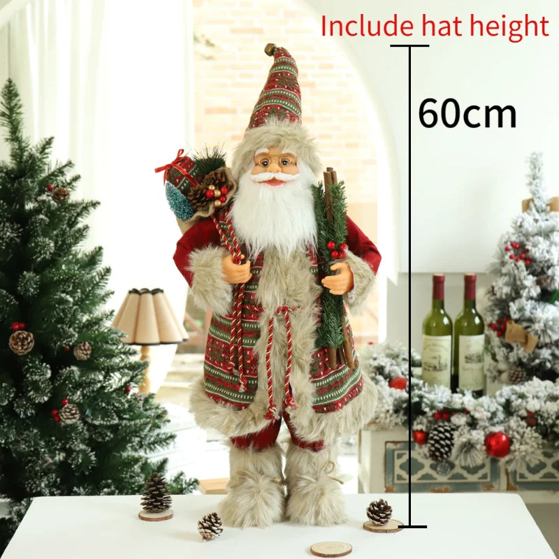 60cm Large Santa Claus Merry Christmas Decorations for Home Happy New Year 2023 Fabric Knitting Clothes Doll Window Decor