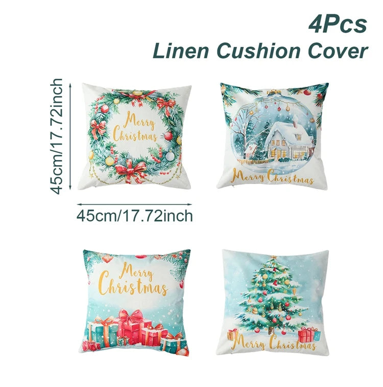 4pcs Christmas Cushion Cover Pillowcase Merry Christmas Decoration Linen Pillow Cases Home 2025 Xmas Gifts Pillow Covers 2026