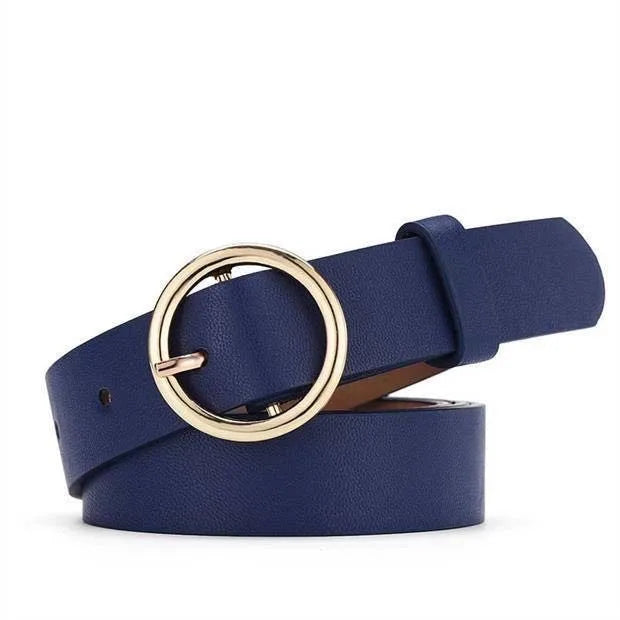 High-end Round Women Belt Fashion Waist Belt Leather Metal Buckle Ladies Leisure Dress Jeans Decoration Waistband Luxury